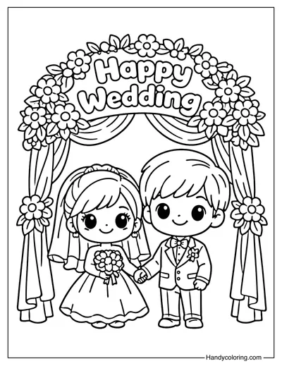 Wedding Couple Under Arch Coloring Page