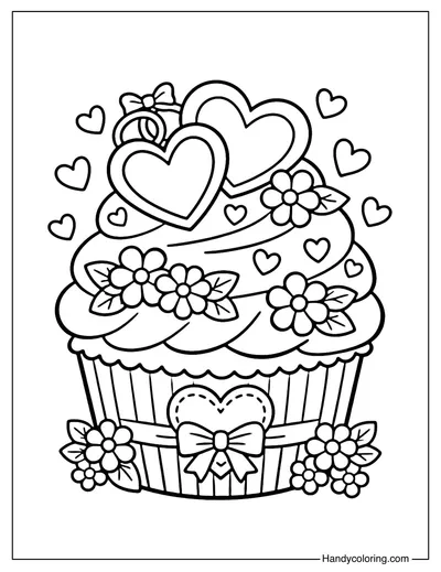 Wedding Cupcake Coloring Page