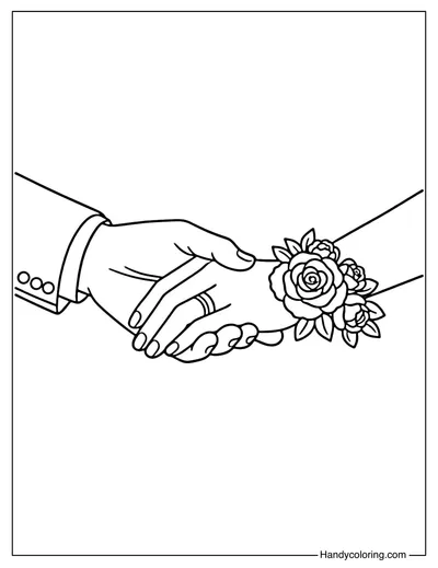 Wedding Hands with Floral Bracelet Coloring Page