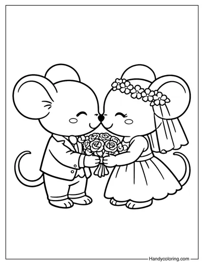 Wedding Mice Couple Coloring Page