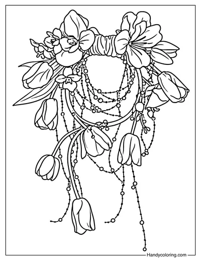 Wedding Tulips Floral Wreath Coloring Page