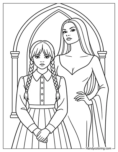 Wednesday and Morticia Standing Together
