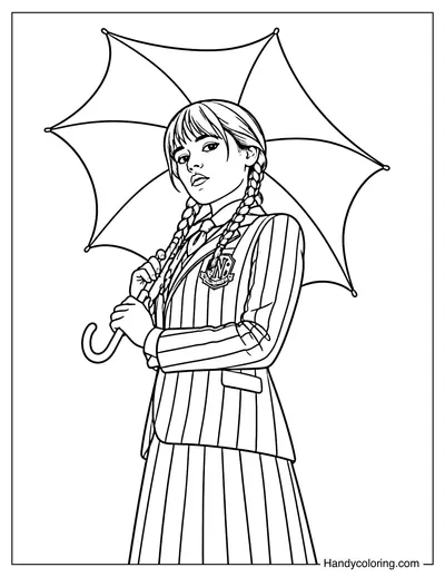 Wednesday Holding a Umbrella