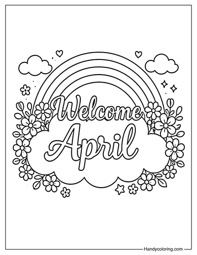 Welcome April Rainbow Coloring Page