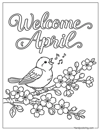 Welcome April Singing Bird Coloring Page