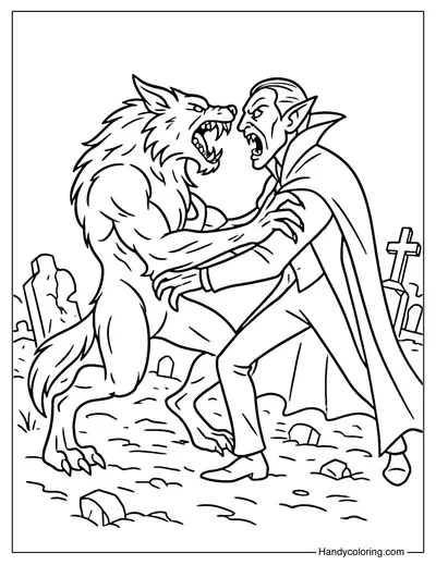 Werewolf vs Vampire Coloring Page