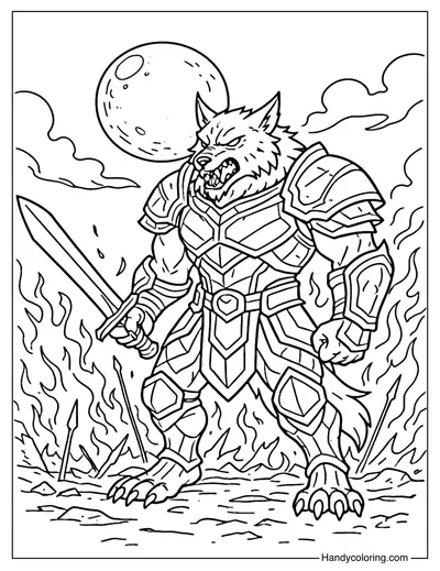Werewolf Warrior Coloring Page