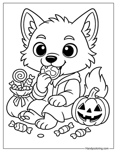 Werewolf with Candy Coloring Page