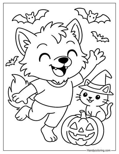 Werewolf with Friends Coloring Page