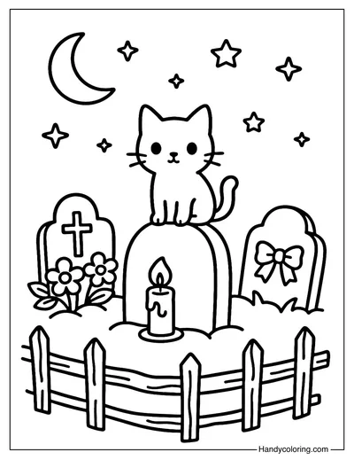 Whimsical Graveyard Coloring Page