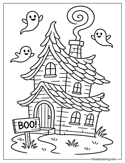 Whimsical Haunted House Coloring Page