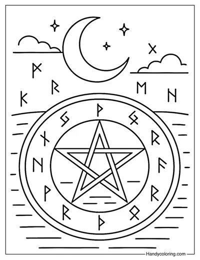 Wiccan Circle Ritual Coloring Page