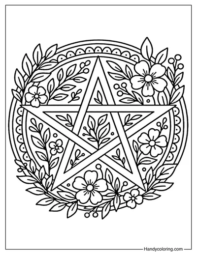 Wiccan Pentacle Mandala Coloring Page