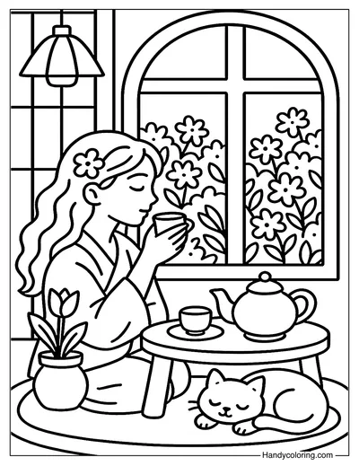 Window Tea Nook Coloring Page