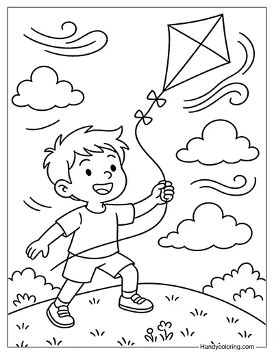 Windy Hilltop Kite Coloring Page