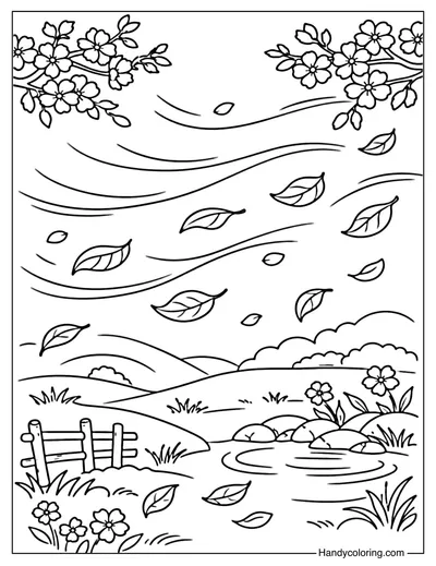 Windy March Day Coloring Page