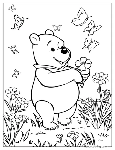 Winnie The Pooh in Spring Coloring To Print