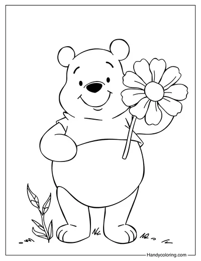 Winnie The Pooh with Flower Coloring Free
