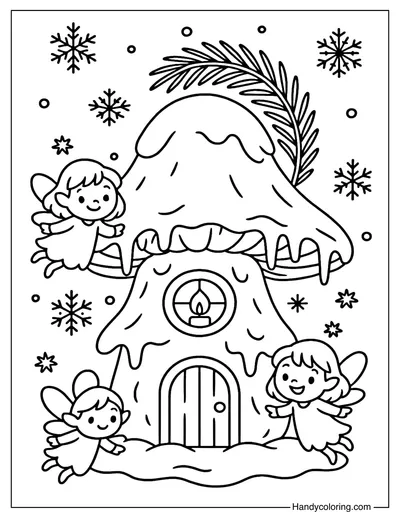 Winter Fairy House Coloring Page