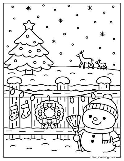 Winter Fence Coloring Page