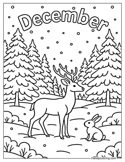 Winter Forest December Coloring Page