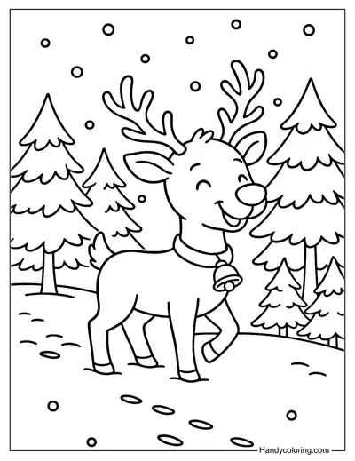 Winter Forest Reindeer Coloring Page