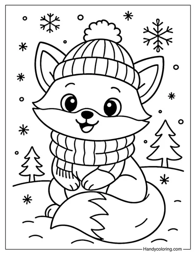 Winter Fox in Scarf Coloring Page