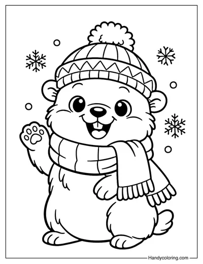 Winter Groundhog with Scarf Coloring Page