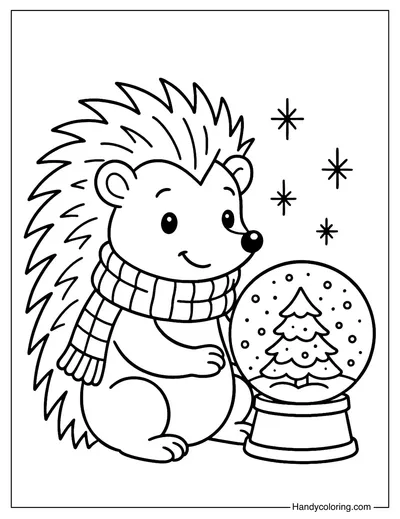 Winter Hedgehog Coloring Page