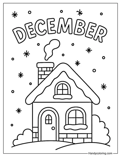 Winter House December Coloring Page
