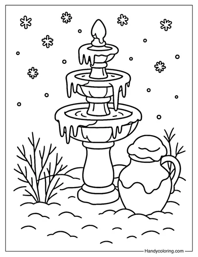 Winter Icy Fountain Coloring Page
