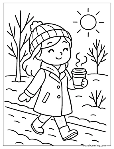 Winter Morning Walk Coloring Page