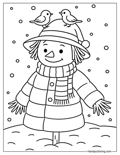 Winter Snow Scarecrow Coloring Page