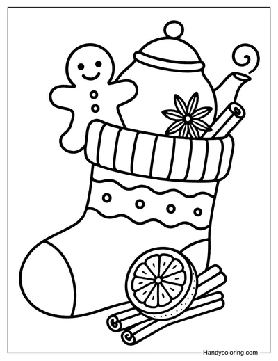 Winter Tea Stocking Coloring Page