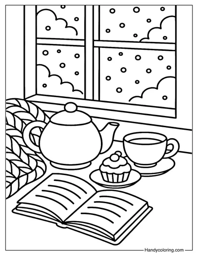 Winter Tea Time Coloring Page
