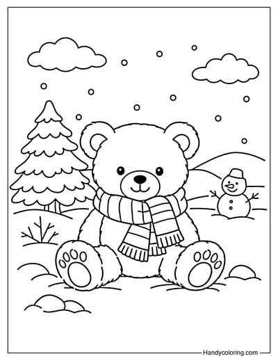 Winter Teddy Bear Wearing A Scarf