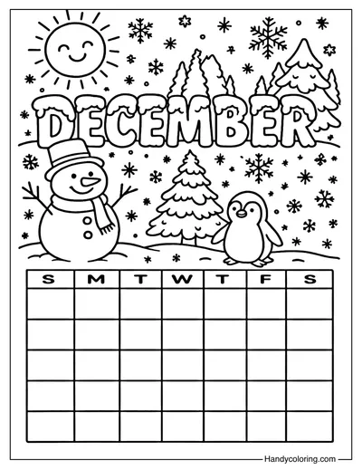 Winter Wonderland Calendar December Coloring Page