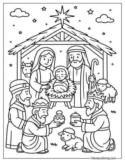Wise Men Gifts Nativity Coloring Page