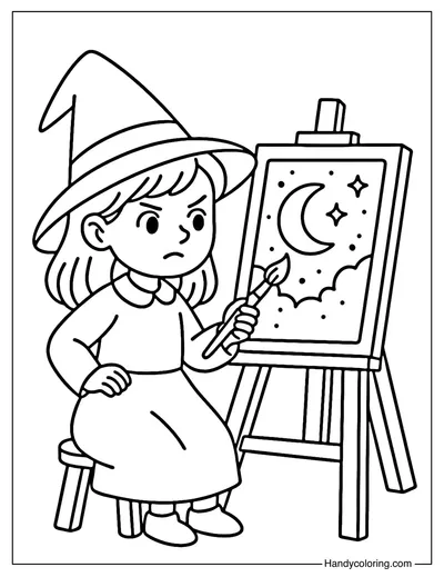 Witch Artist Coloring Page
