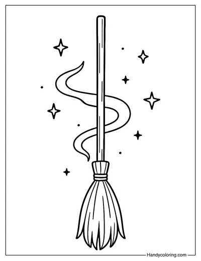 Witch Broom Coloring Page
