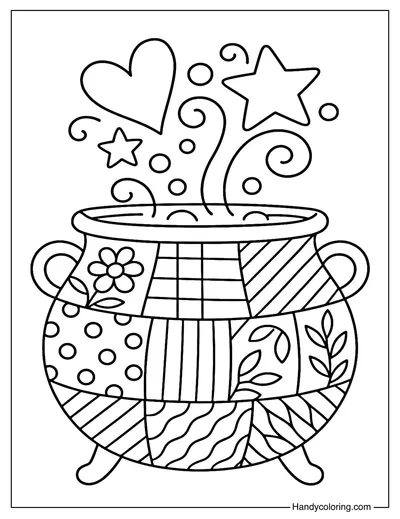 Witch Cauldron Patchwork Coloring Page