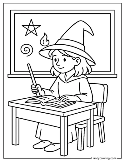 Witch Classroom Coloring Page