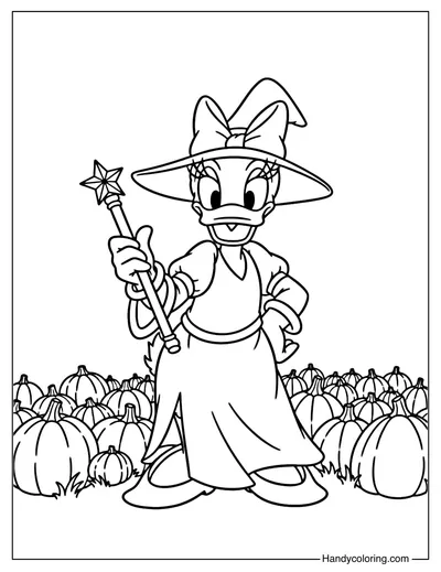 Witch Halloween Daisy Duck Coloring Page