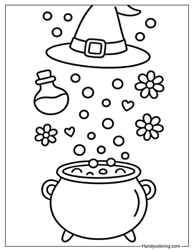 Witch Hat and Cauldron Bookmark Coloring Page