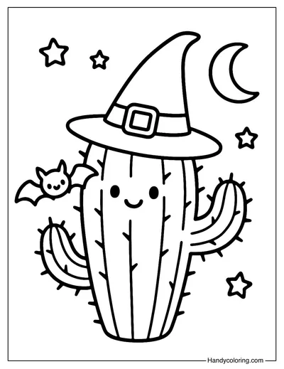 Witch Hat Cactus Coloring Page