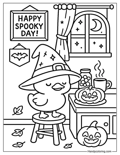 Witch Hat Duck Coloring Page