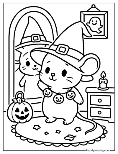 Witch Hat Mouse Coloring Page