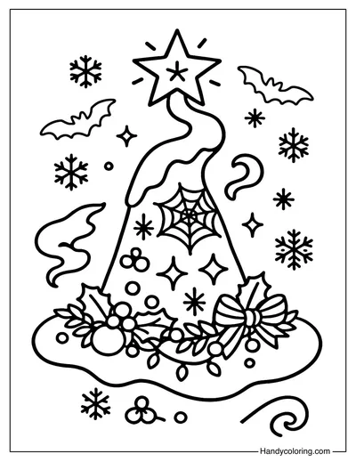 Witch Hat with Christmas Lights Coloring Page