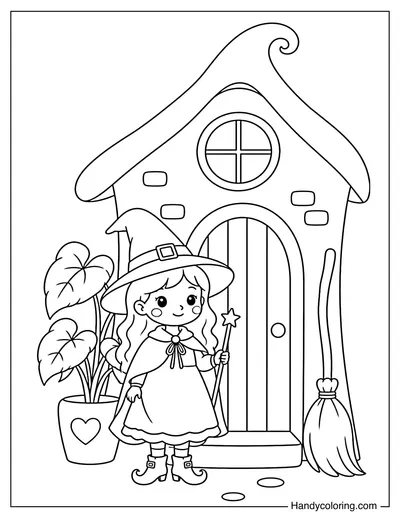 Witch in Cozy Cottage Doorway