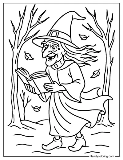 Witch in the Forest Coloring Page